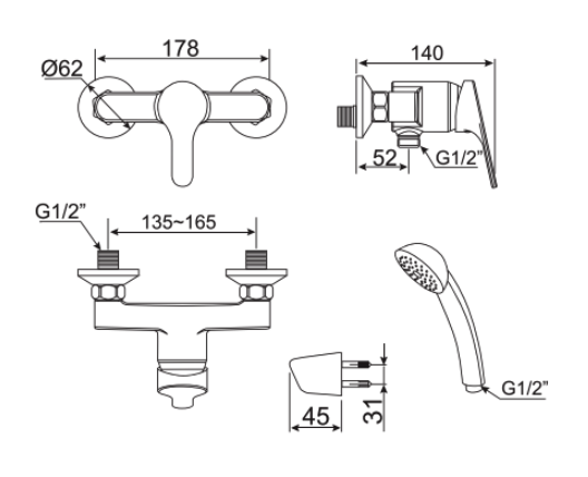 Vòi sen nóng lạnh American Standard WF-1412 (WF1412) Concept