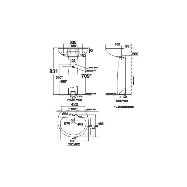 Chậu lavabo American Standard VF-08003H treo tường 3 lỗ
