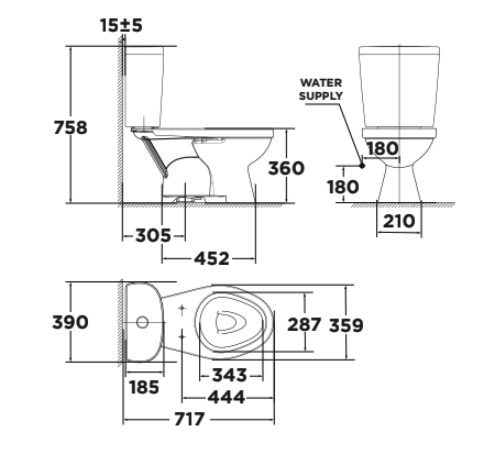 Bồn cầu 2 khối American Standard VF-2398SW (VF2398SW) nắp rửa cơ M4A839 - 2