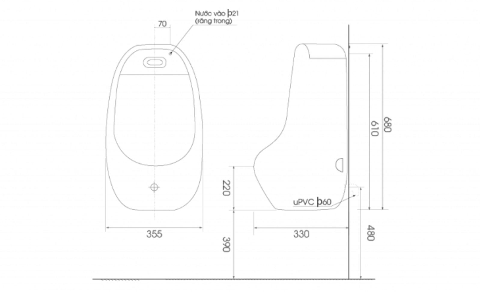 Bồn tiểu nam cảm ứng treo tường ATMOR AT6016 - 3