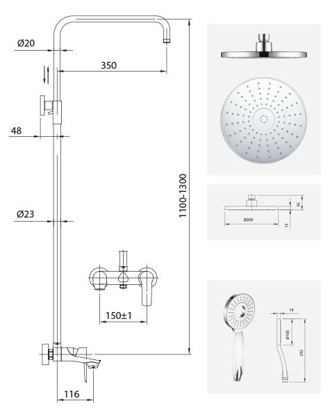 Bộ vòi sen cây nóng lạnh ATMOR AT4382 - 8