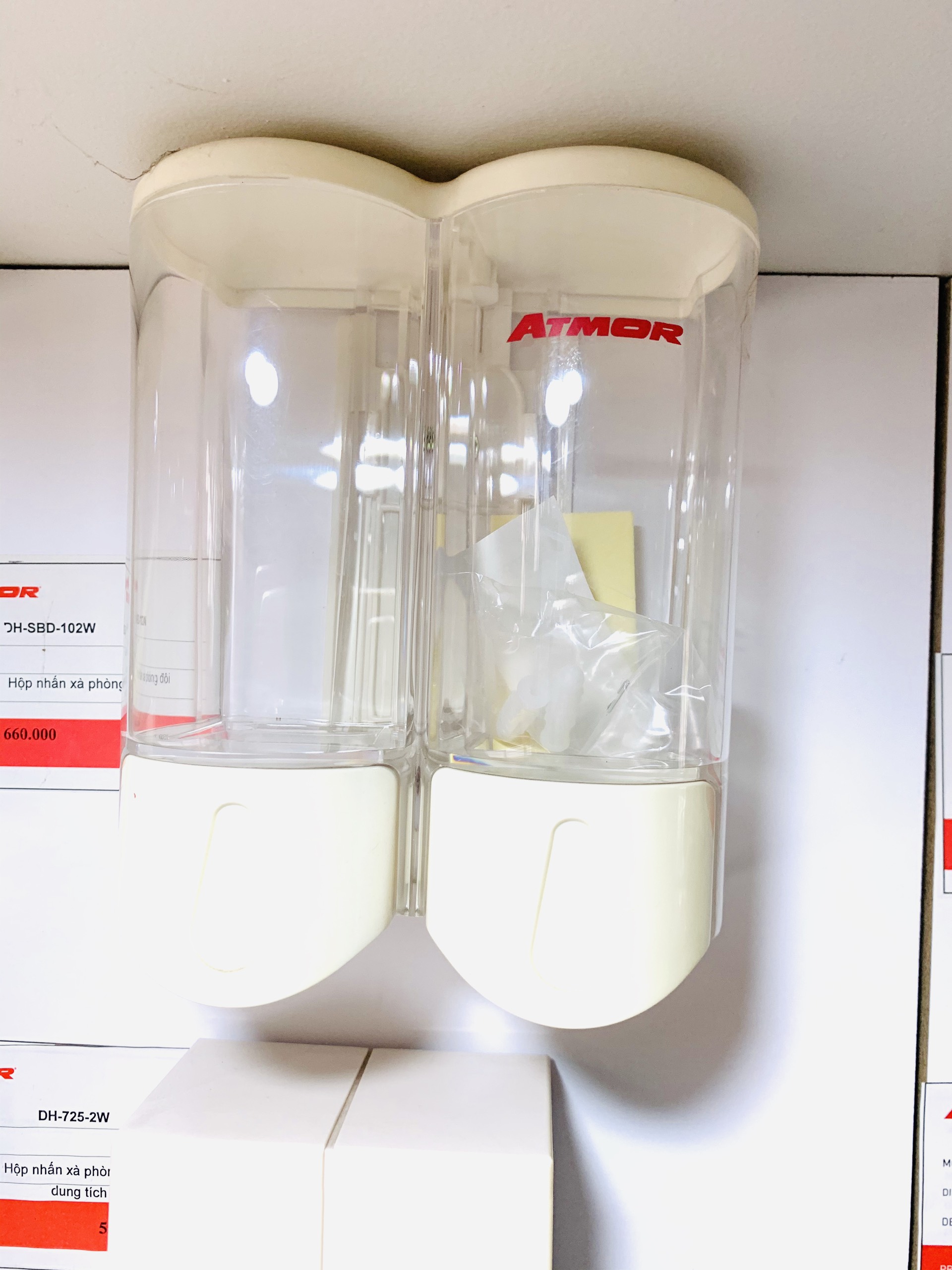 Hộp nhấn xà phòng đôi 500mlx2 ATMOR DH-SBD-102W (DHSBD102W) - 6