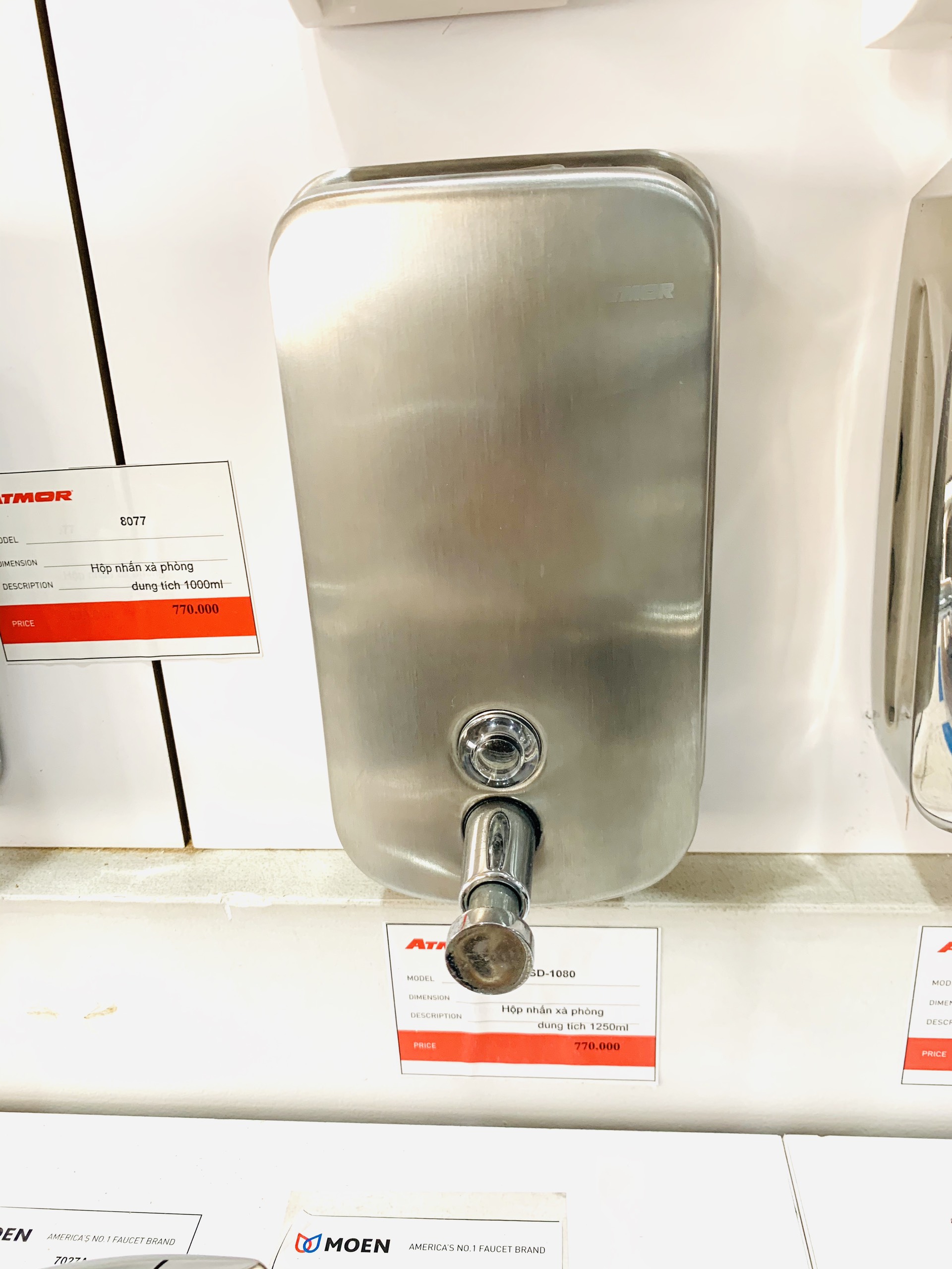 Hộp nhấn xà phòng inox 1250ml ATMOR SD-1080 (SD1080) - 2