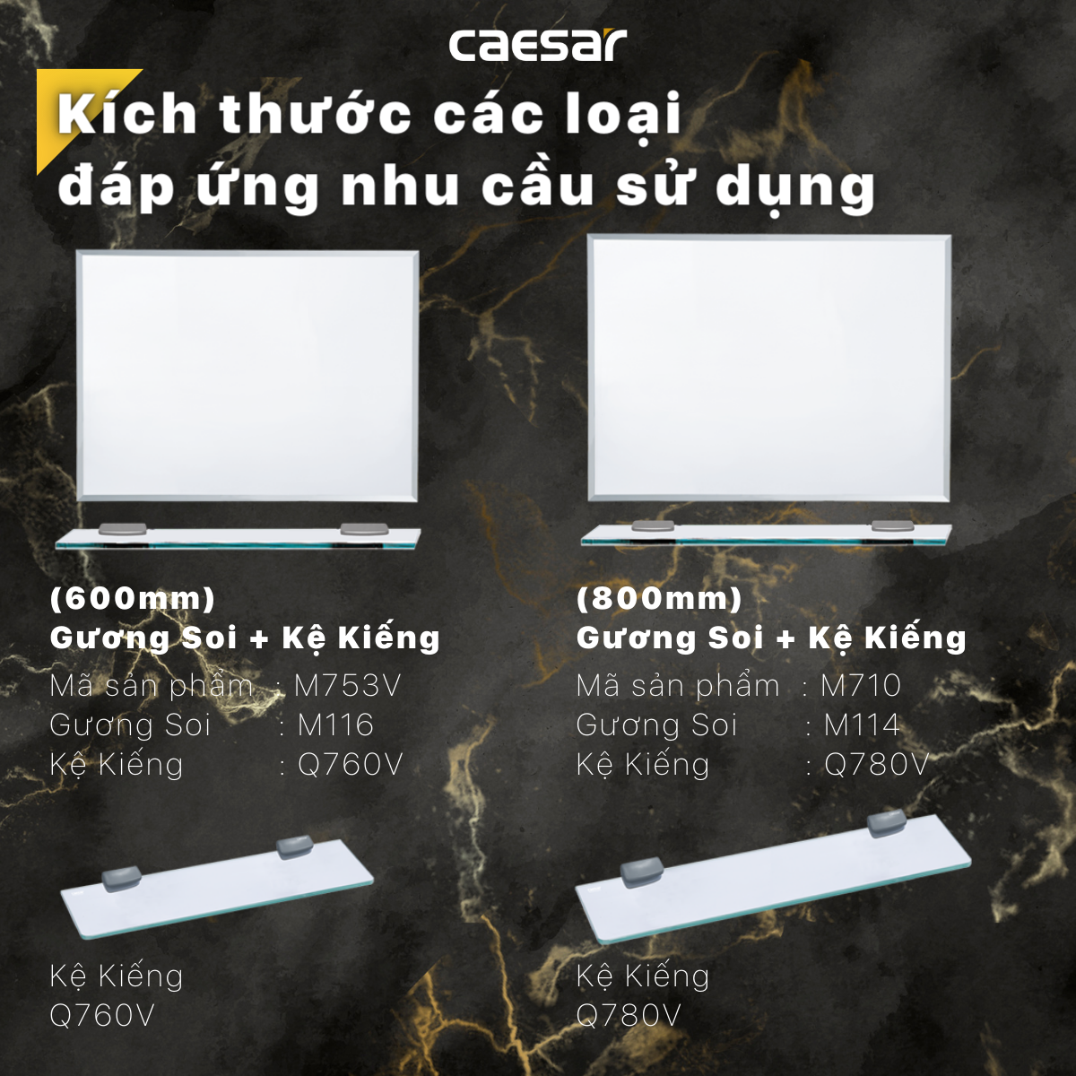 Gương soi phòng tắm 80x60cm kèm kệ kính Caesar M710 (M114 + Q780V)