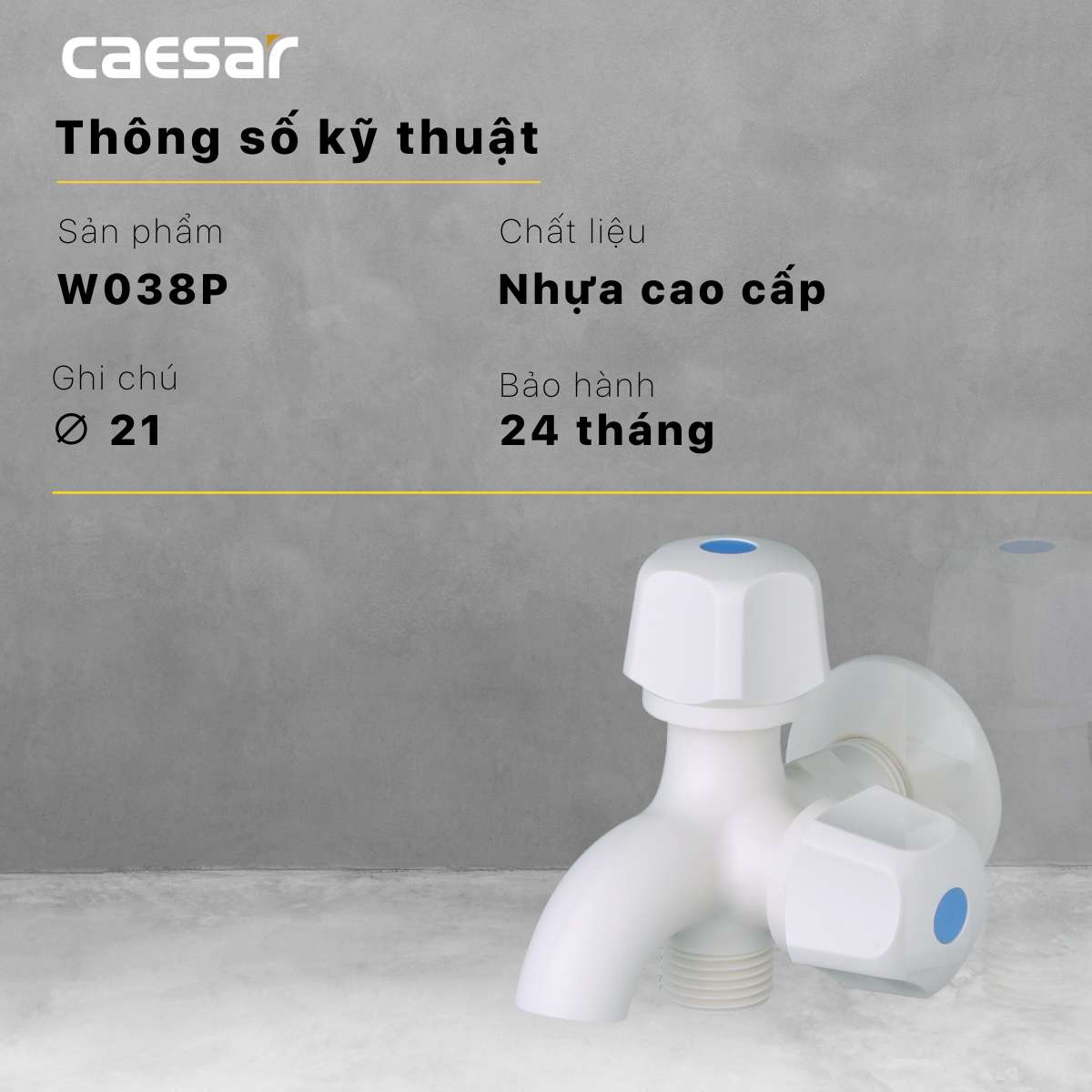 Vòi nước lạnh gắn tường Caesar W038P - 12