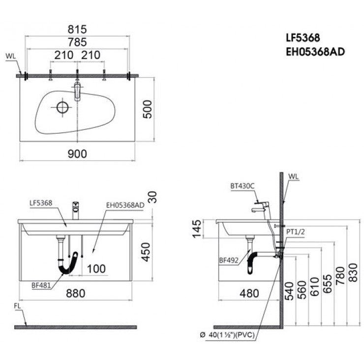 Chậu lavabo dương vành Caesar LF5368