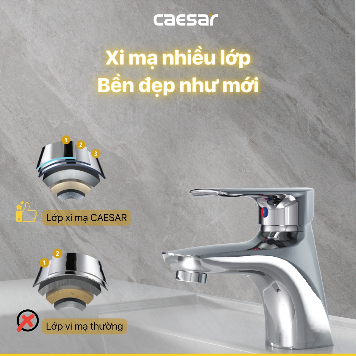 Vòi chậu lavabo nóng lạnh Caesar B560CU - 8