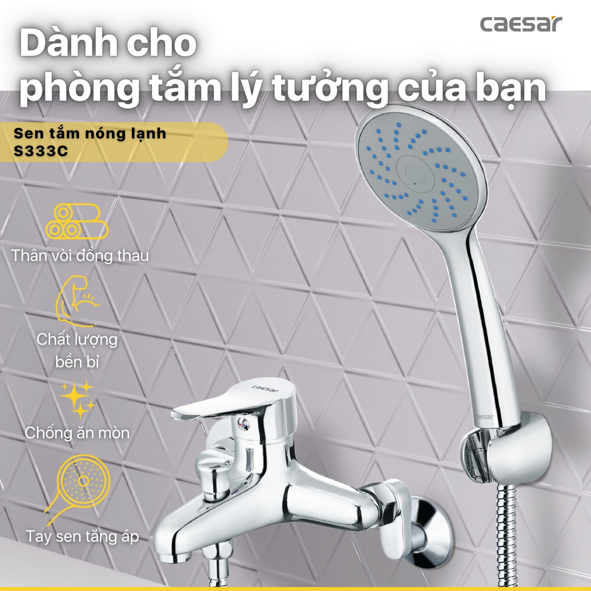 Bộ vòi sen tắm nóng lạnh Caesar S333C - 11
