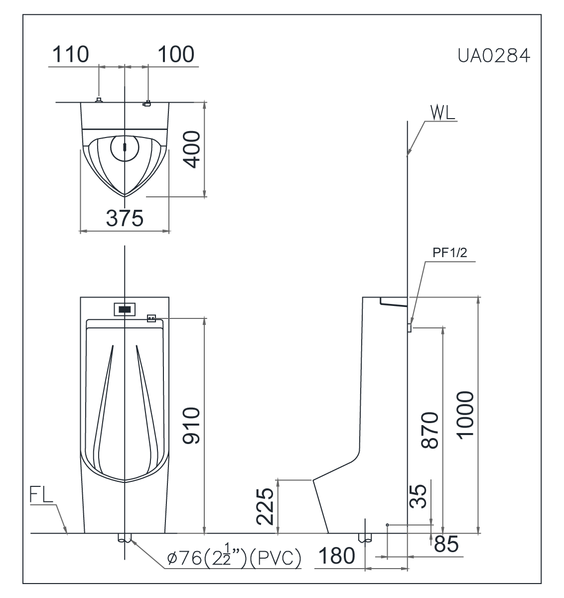 Bồn tiểu đứng thoát xuống sàn Caesar UMP0284
