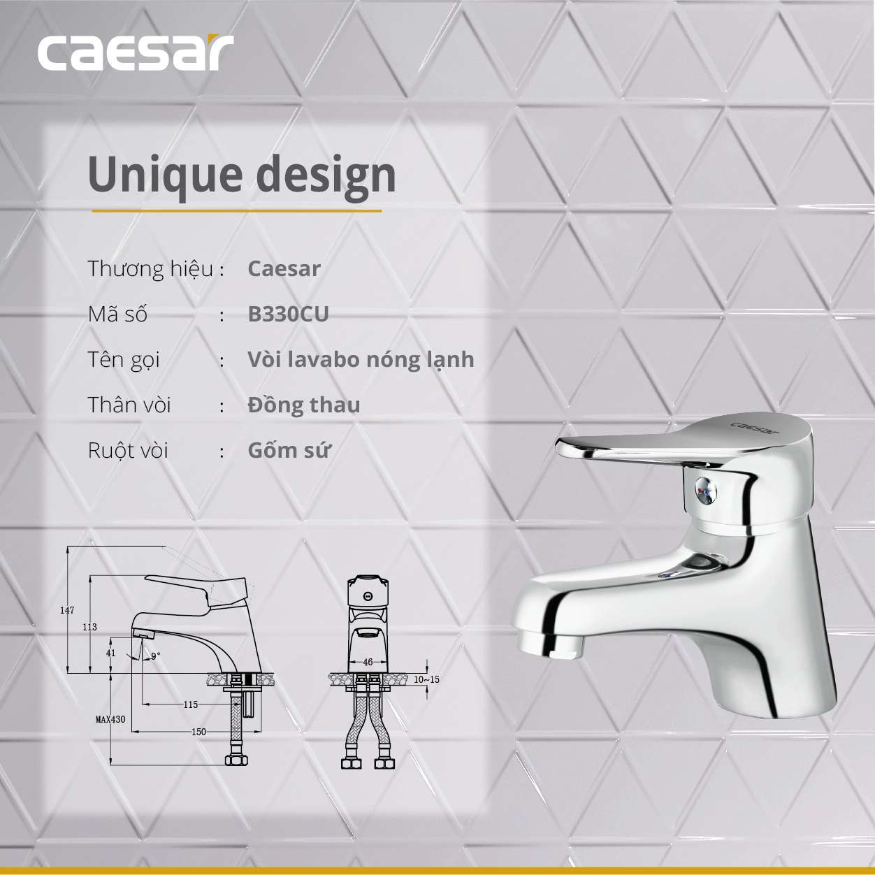 Vòi chậu lavabo nóng lạnh Caesar B330CU - 15
