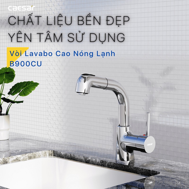 Vòi chậu lavabo dây rút nóng lạnh Caesar B900CU - 9