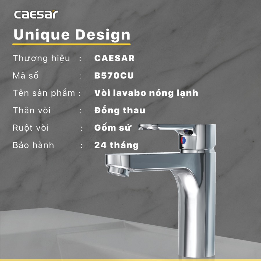 Vòi chậu lavabo nóng lạnh Caesar B570CU - 15
