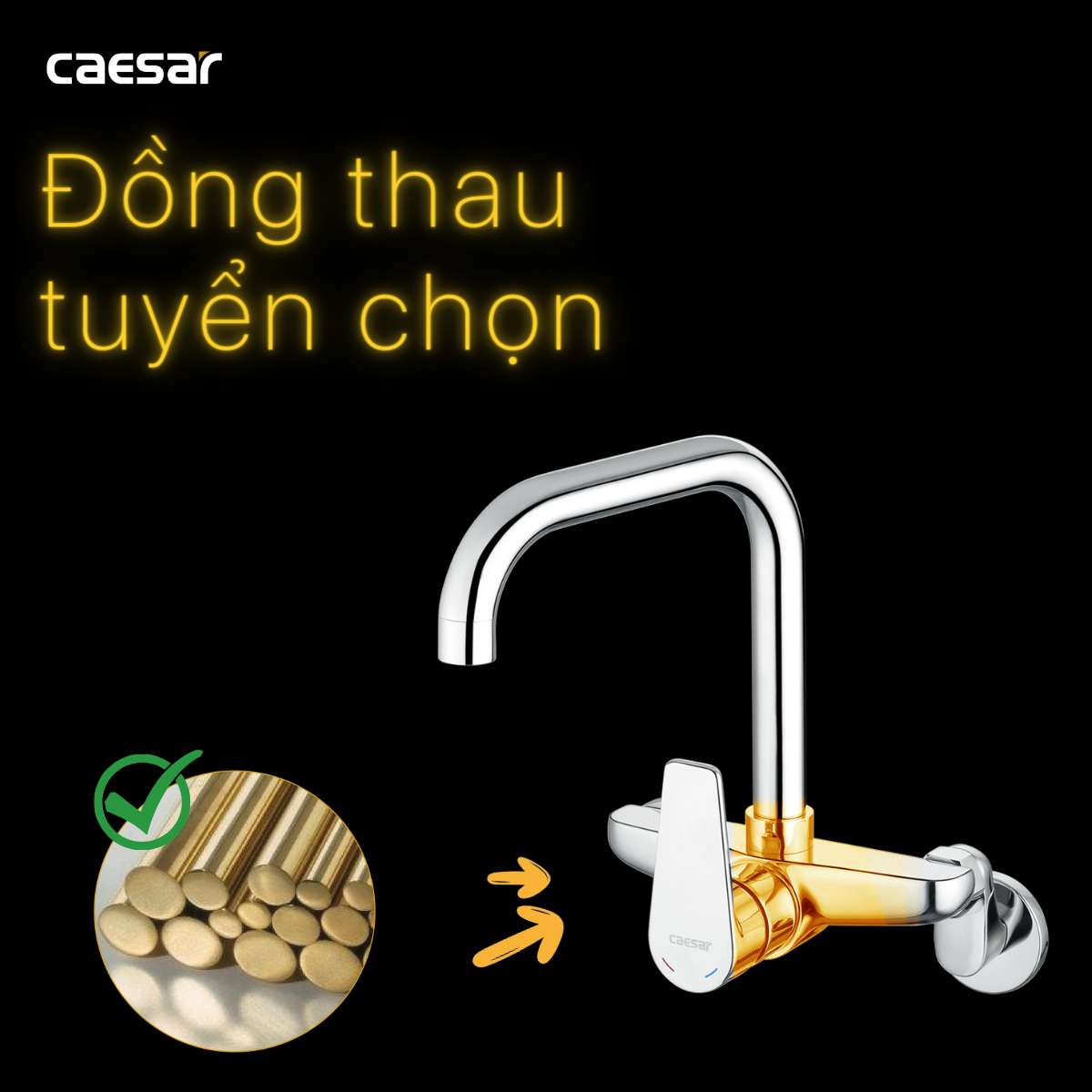 Vòi bếp nóng lạnh gắn tường Caesar K535C - 15