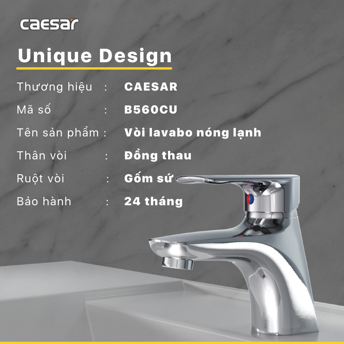 Vòi chậu lavabo nóng lạnh Caesar B560CU - 11