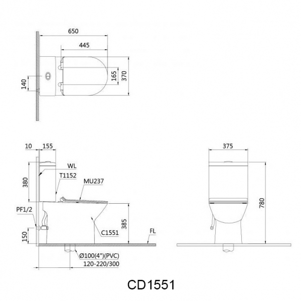 Bồn cầu 2 khối Caesar CD1551 nắp êm - 2