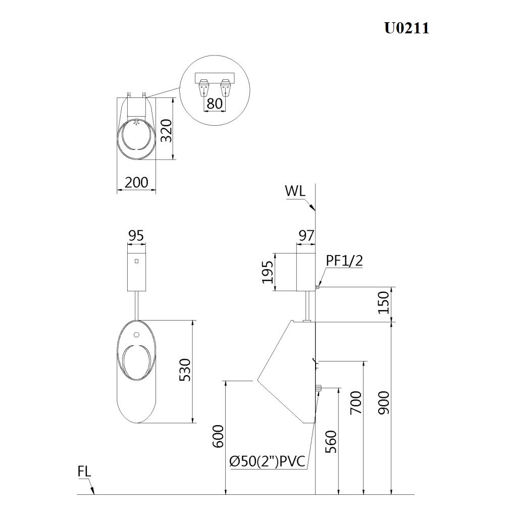 Bồn tiểu nam treo tường Caesar U0211 - 5