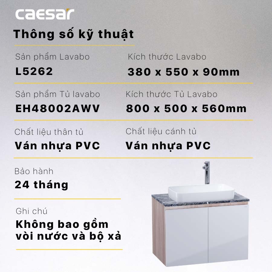Bộ tủ lavabo Caesar L5262+EH48002AWV - 14