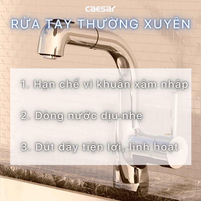 Vòi chậu lavabo dây rút nóng lạnh Caesar B900CU - 14