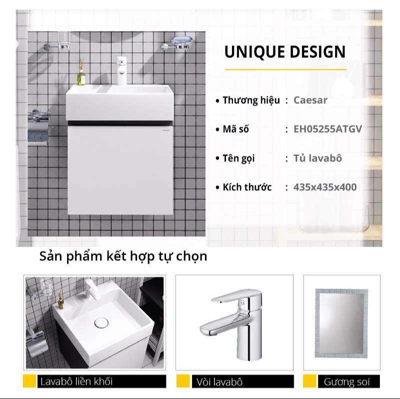 Bộ tủ lavabo Caesar LF5255+EH05255ATGV - 2