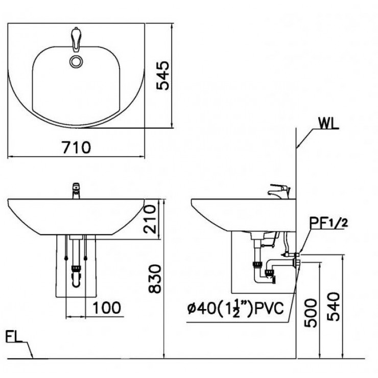 Chậu rửa lavabo treo tường Caesar LF2270 - 2