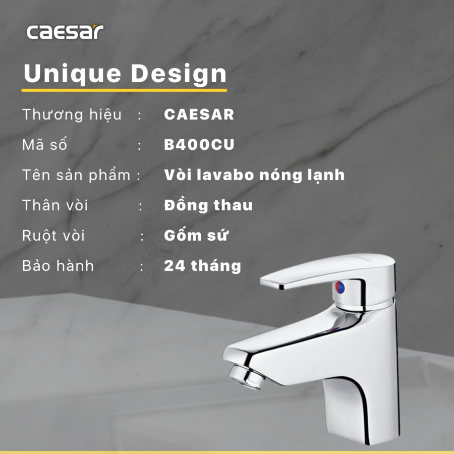 Vòi chậu lavabo nóng lạnh Caesar B400CU - 16