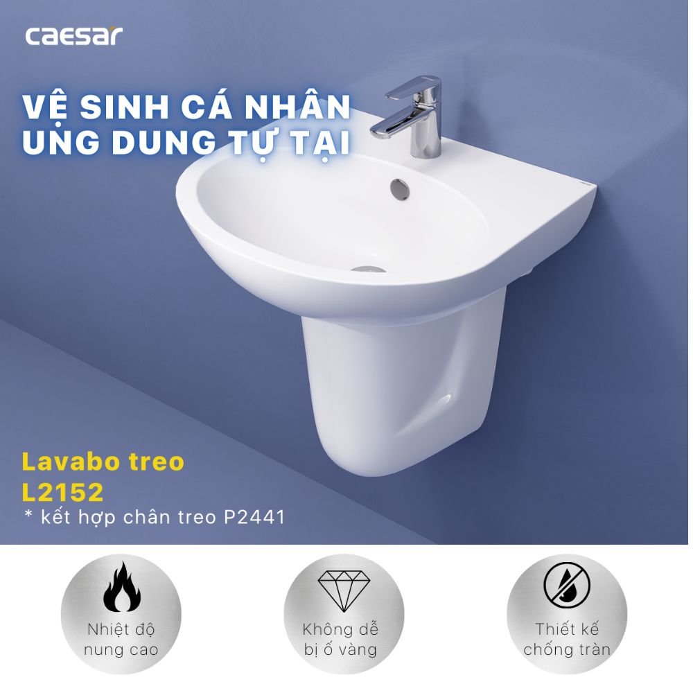 Chậu rửa lavabo treo tường chân lửng Caesar L2152+P2441 - 2
