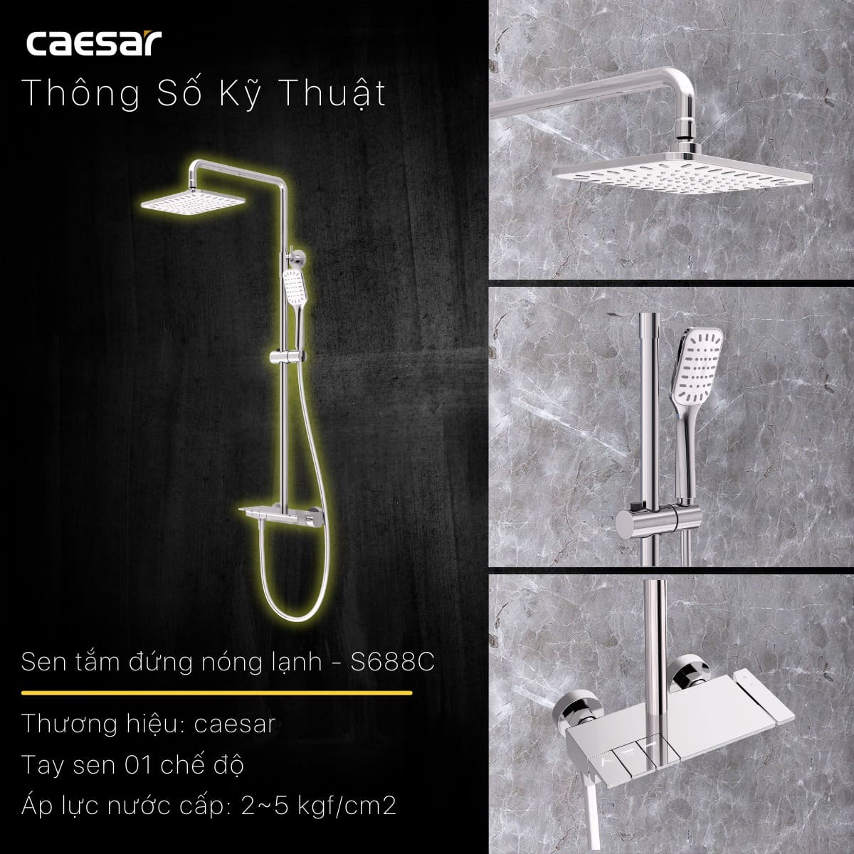 Bộ sen tắm cây nóng lạnh Caesar S688C - 11