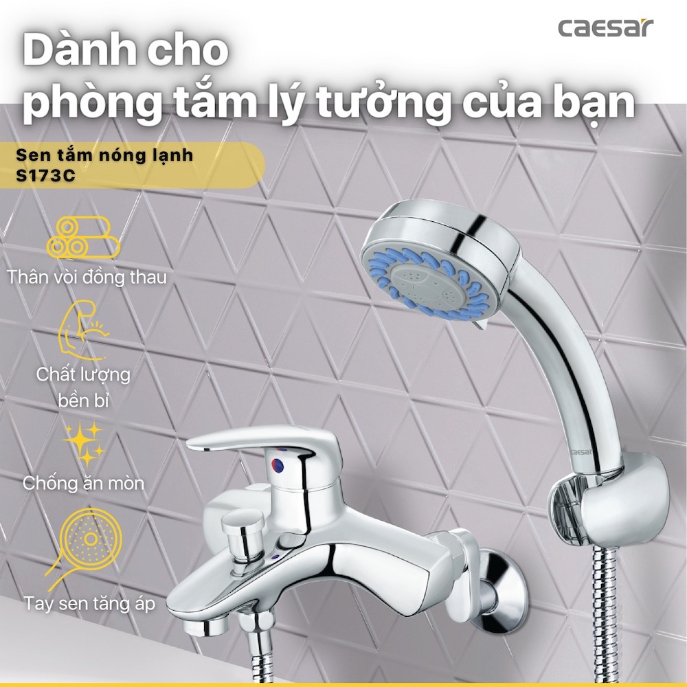 Bộ sen cây tắm đứng nóng lạnh Caesar BS127+S173C - 12