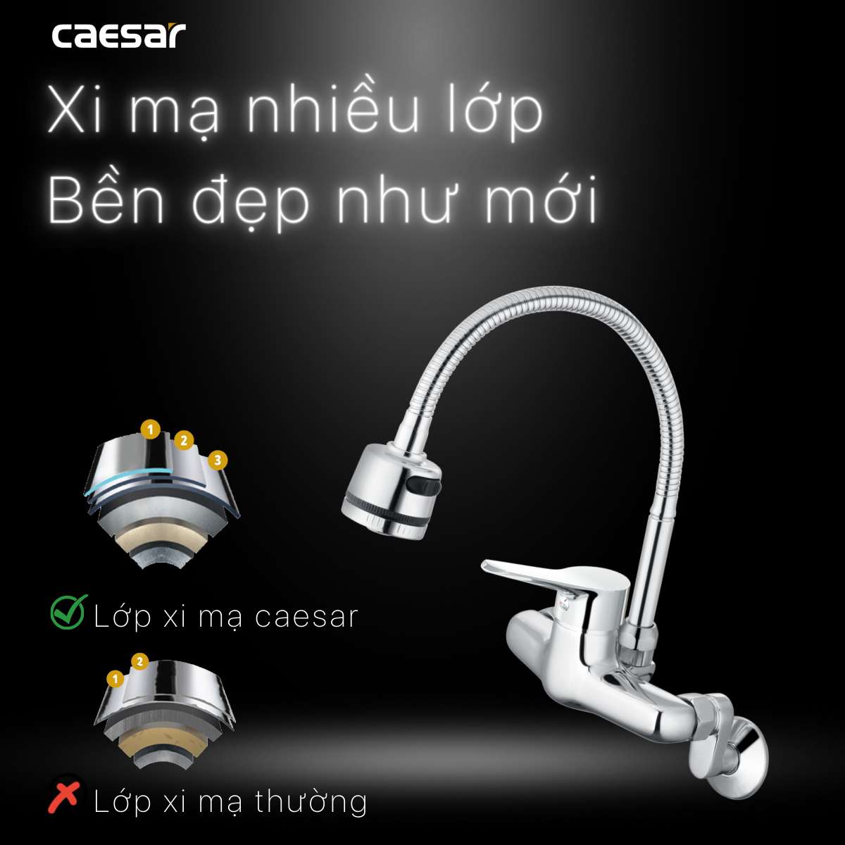 Vòi bếp nóng lạnh gắn tường Caesar K526C - 17