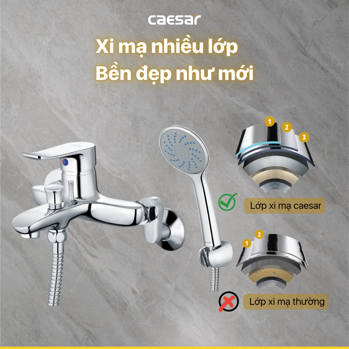 Bộ vòi sen tắm nóng lạnh Caesar S493C - 15