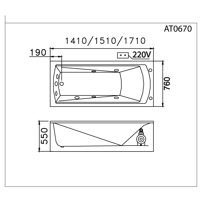 Bồn tắm xây 1m7 Caesar AT0670 - 11