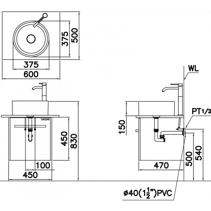 Chậu lavabo đặt bàn Caesar LF5232 - 2