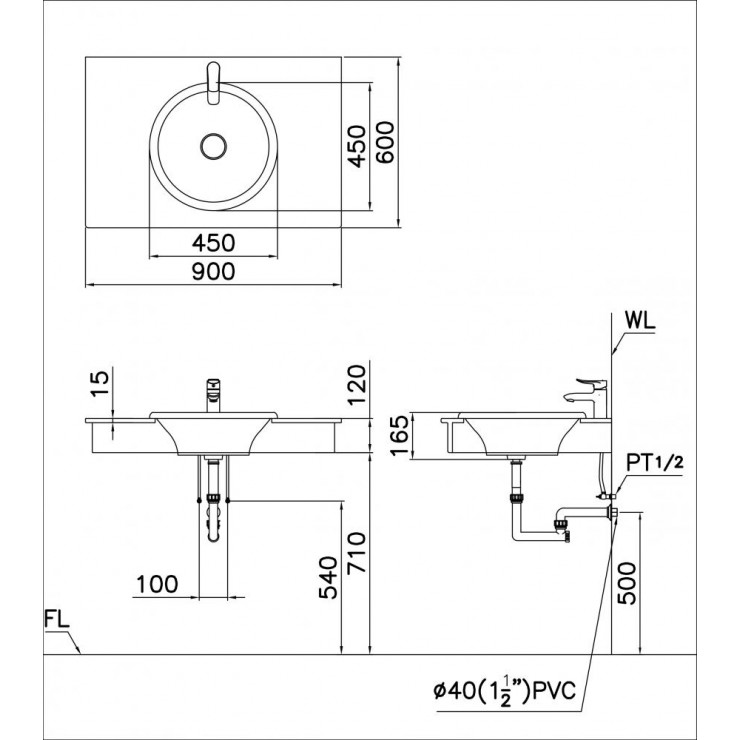 Chậu lavabo dương vành Caesar LF5016 - 2