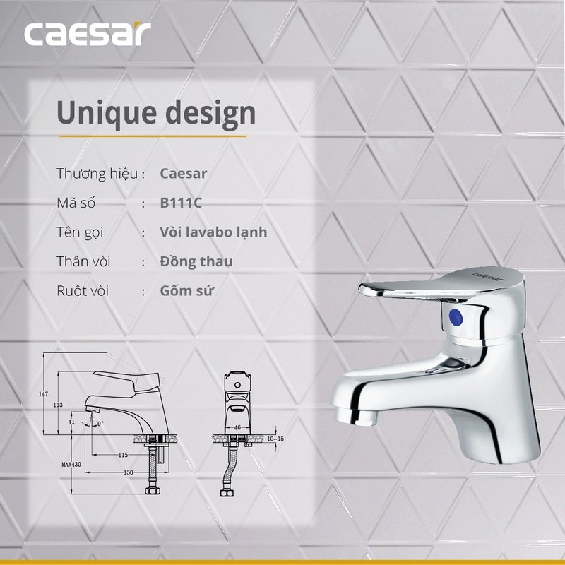 Vòi chậu lavabo lạnh Caesar B111C - 9