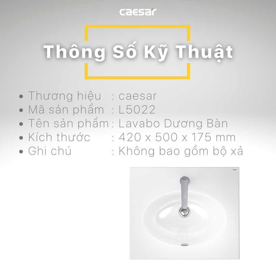 Chậu rửa mặt lavabo dương vành Caesar L5022 - 10