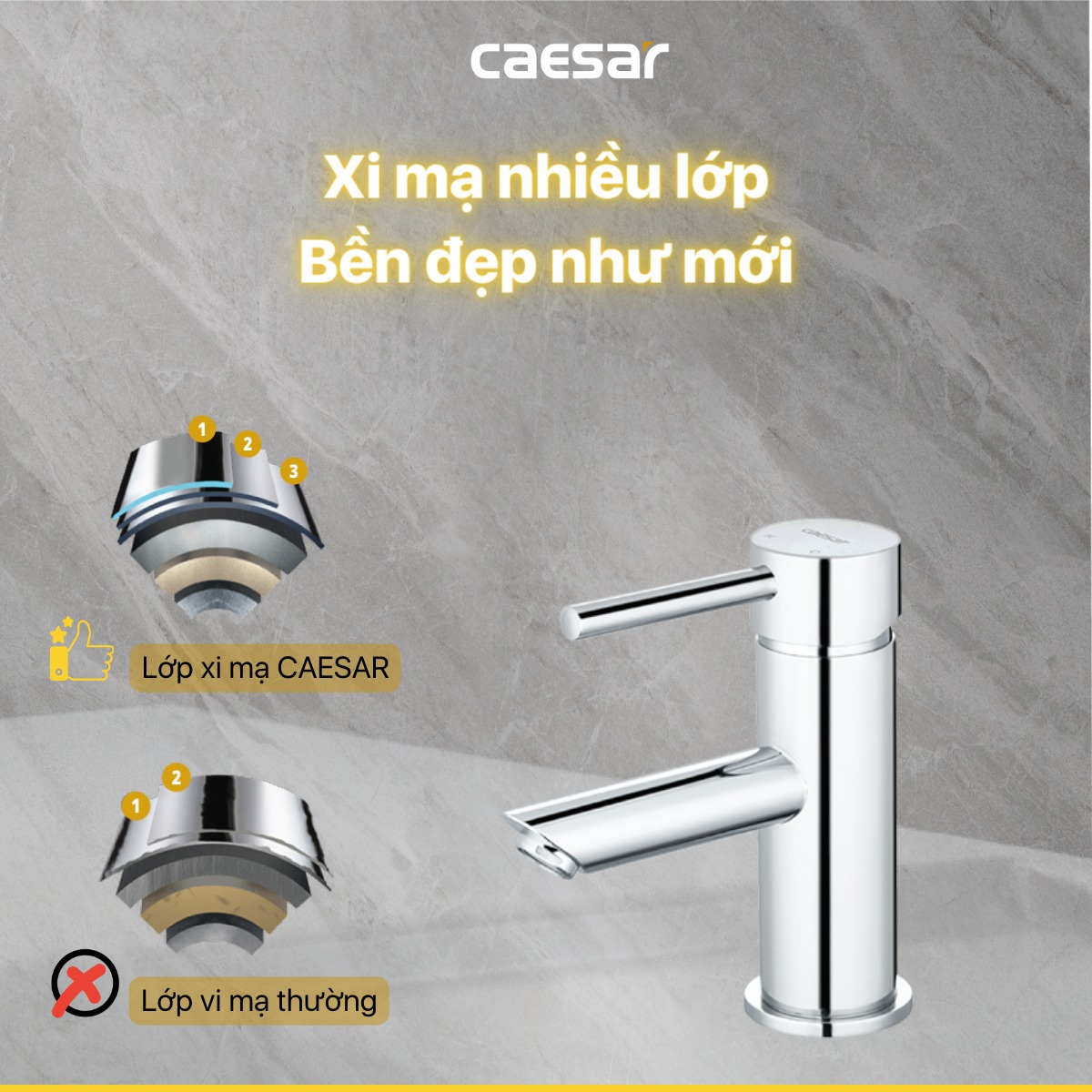 Vòi chậu lavabo nóng lạnh Caesar B230CU - 7