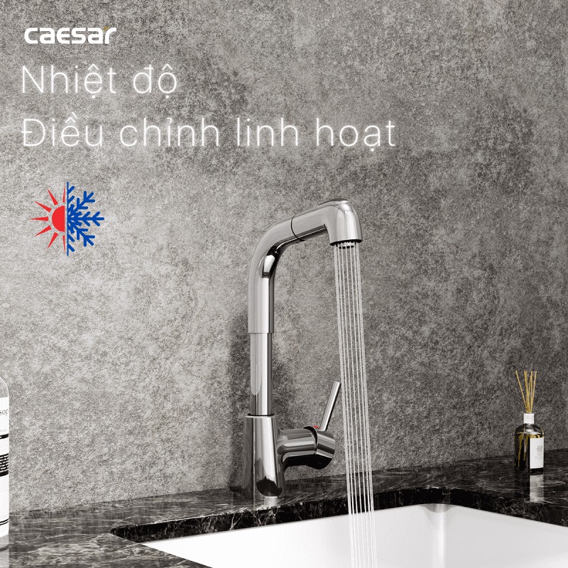 Vòi chậu lavabo dây rút nóng lạnh Caesar B900CU - 12