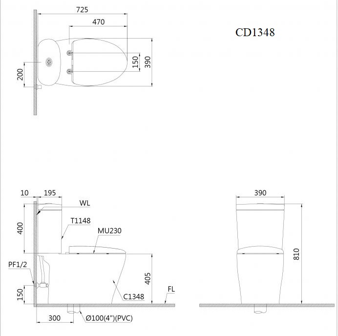 Bồn cầu 2 khối Caesar CD1348 nắp êm - 8