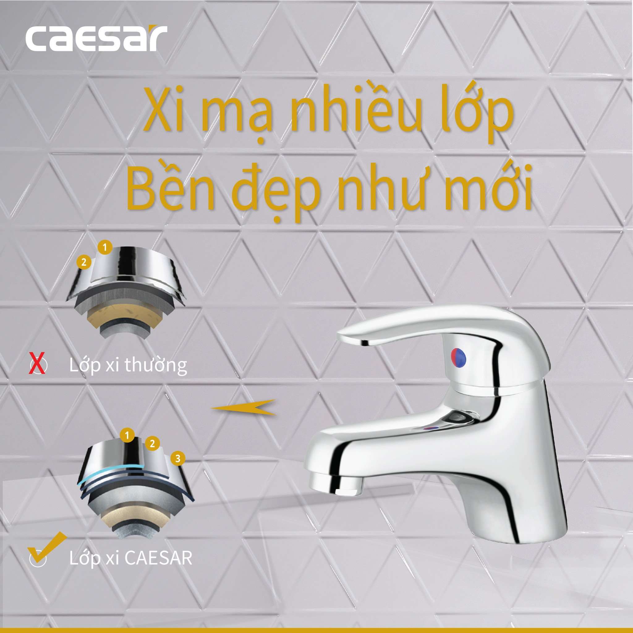 Vòi chậu lavabo nóng lạnh Caesar B260CP - 7