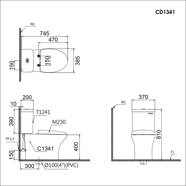 Bồn cầu 2 khối Caesar CD1341 nắp đóng êm - 21
