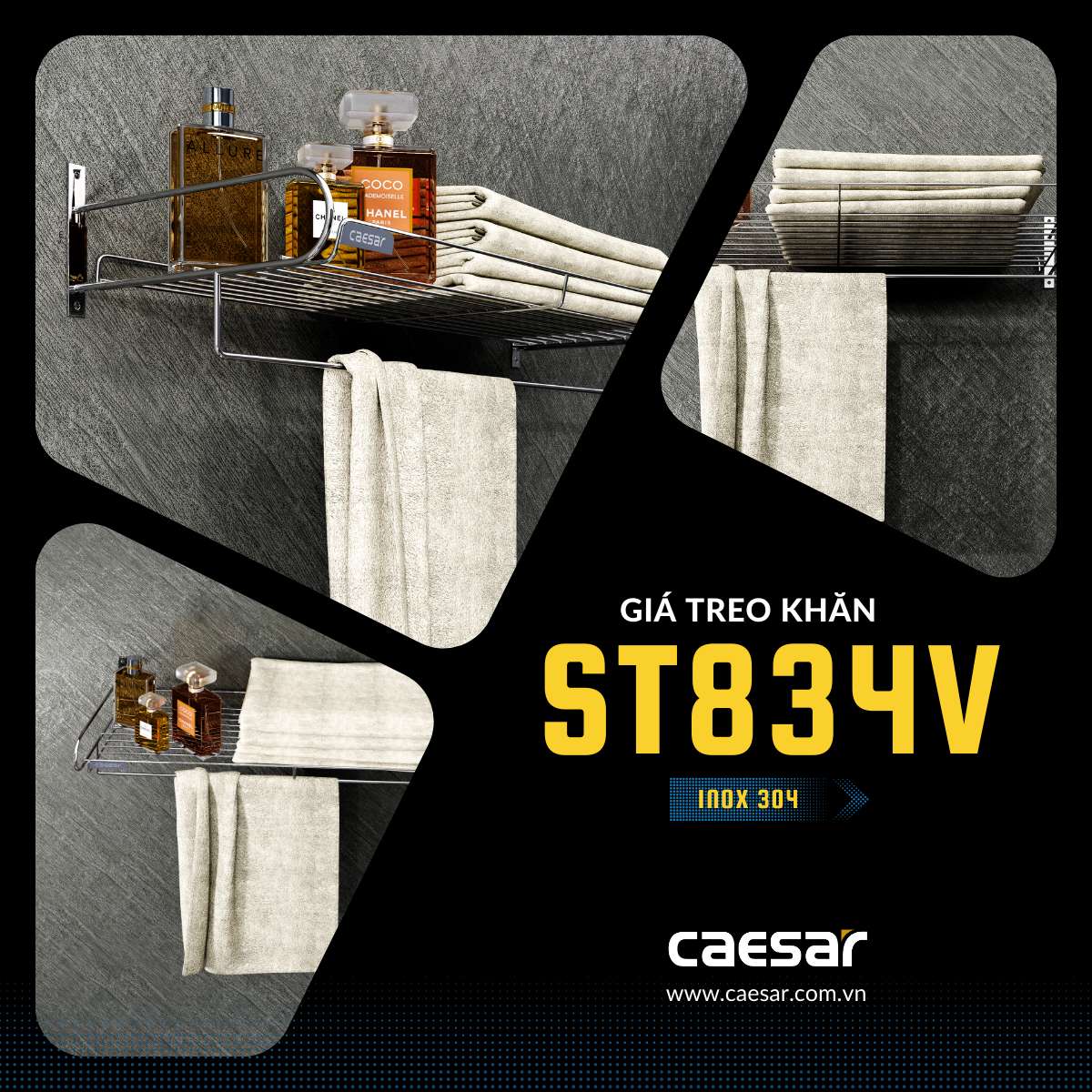 Kệ treo khăn inox Caesar ST834V - 9