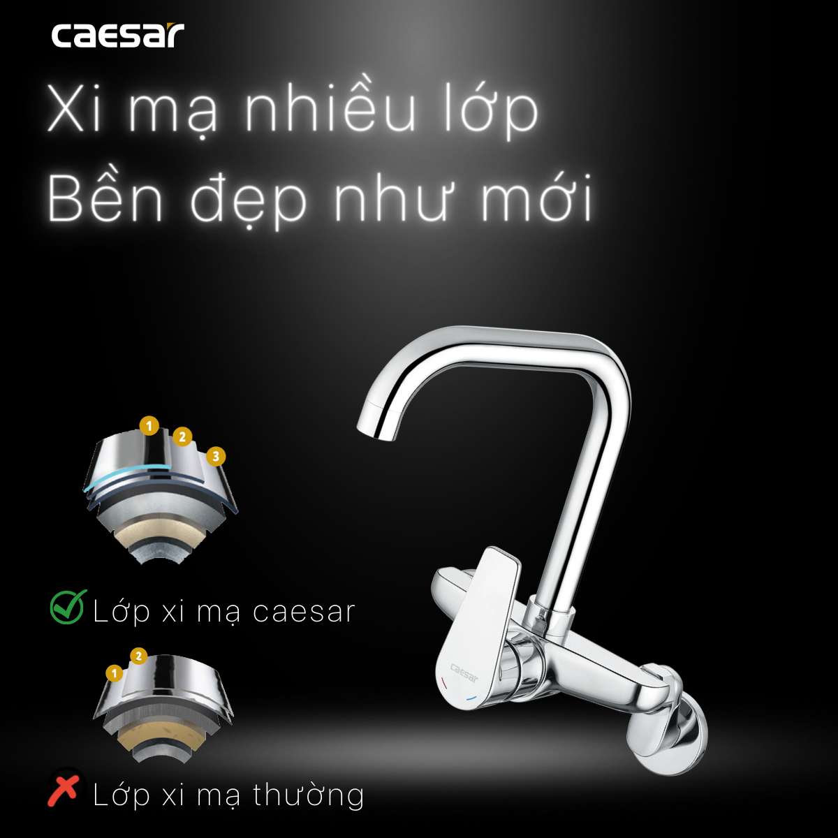 Vòi bếp nóng lạnh gắn tường Caesar K535C - 16