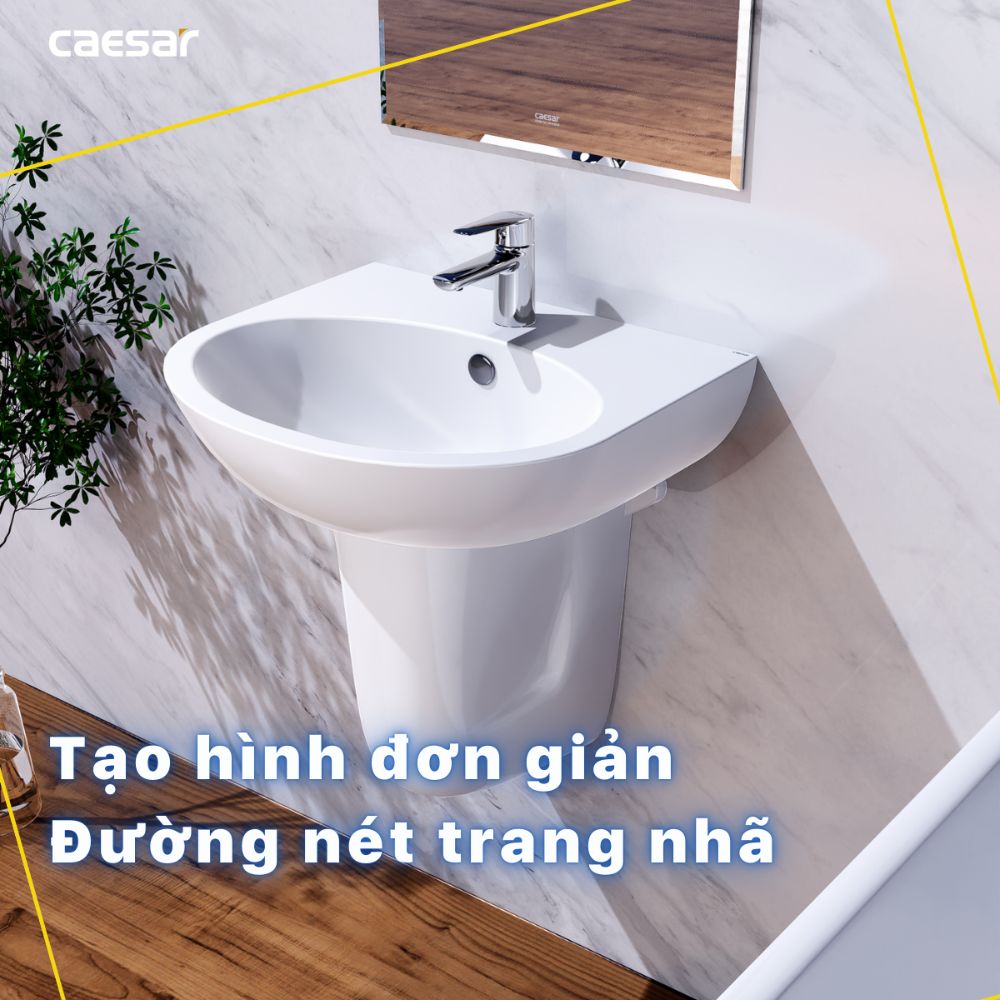 Chậu rửa lavabo treo tường chân lửng Caesar L2152+P2441 - 5