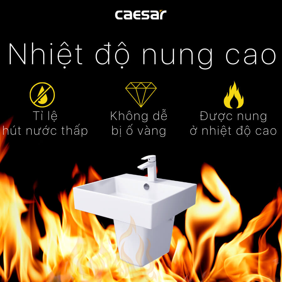 Chậu lavabo treo tường chân lửng CAESAR LF5263 + PF2463 - 9