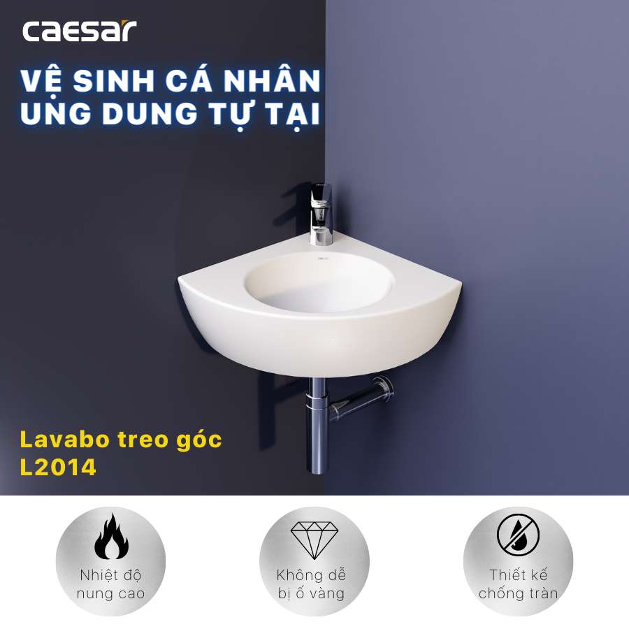 Chậu rửa lavabo treo tường đặt góc Caesar L2014 - 3