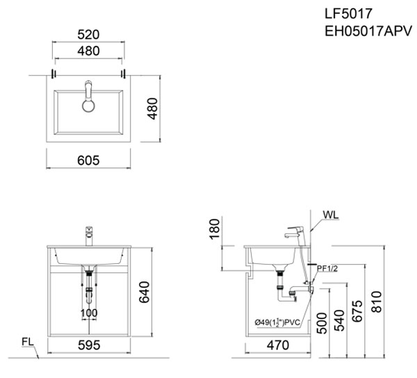 Bộ tủ lavabo Caesar LF5017+EH05017APV - 2