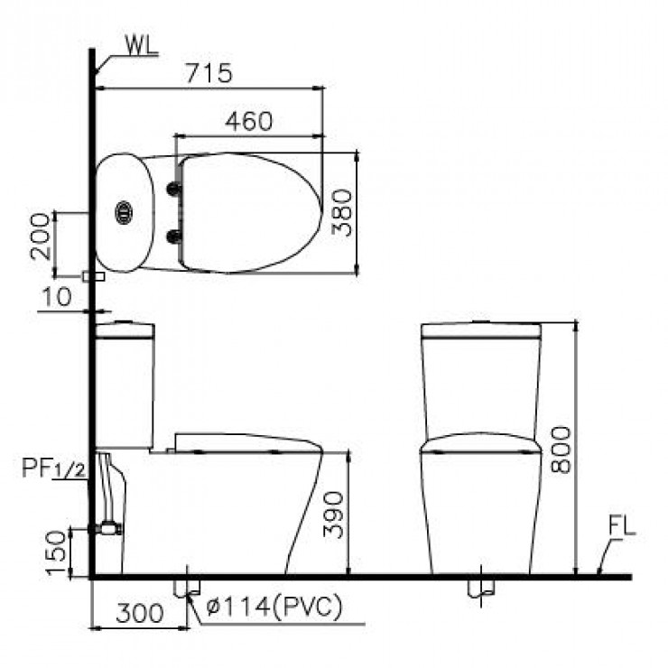 Bồn cầu 2 khối Caesar CD1348 nắp êm - 2