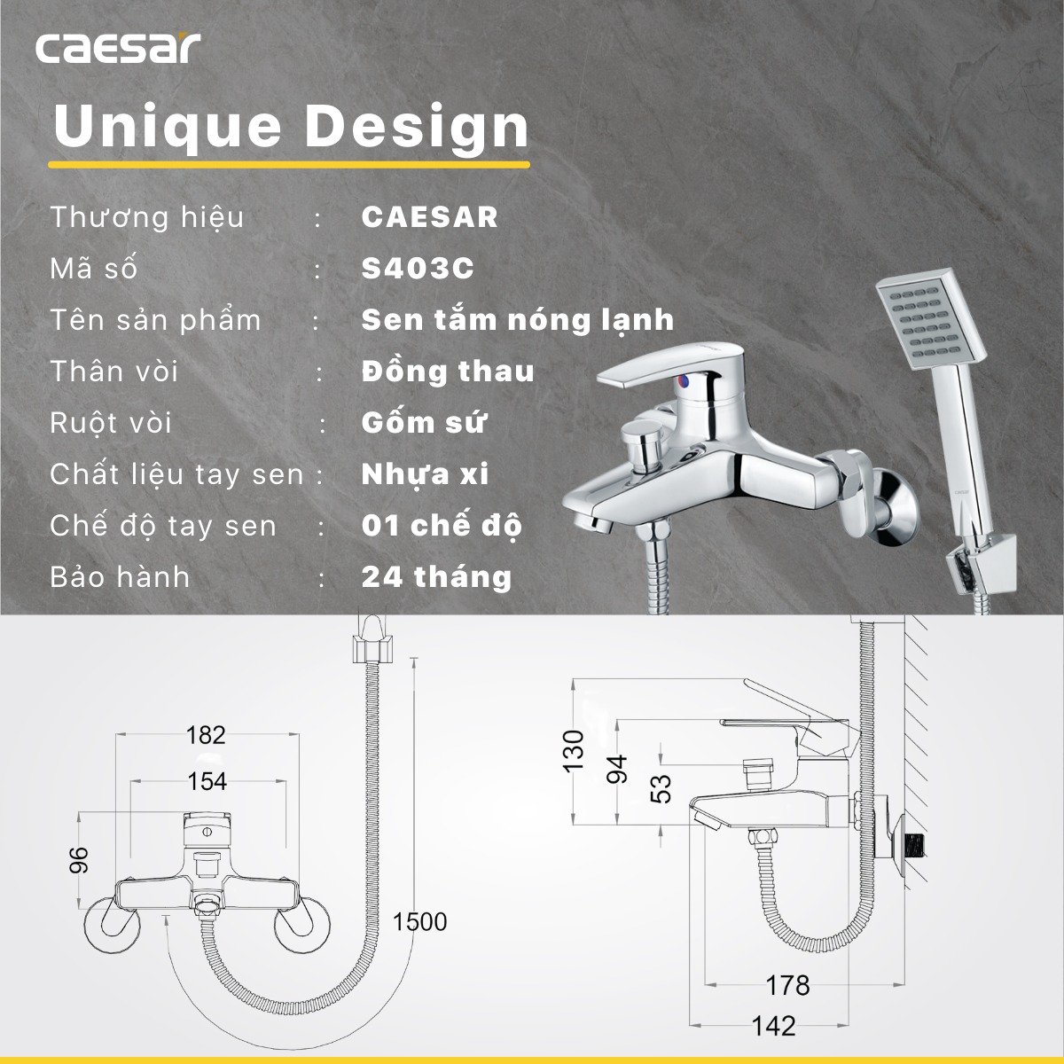 Bộ vòi sen tắm nóng lạnh Caesar S403C - 18