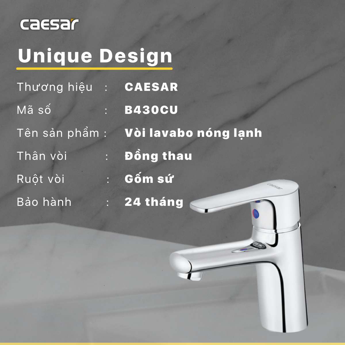 Vòi chậu lavabo nóng lạnh Caesar B430CU - 16