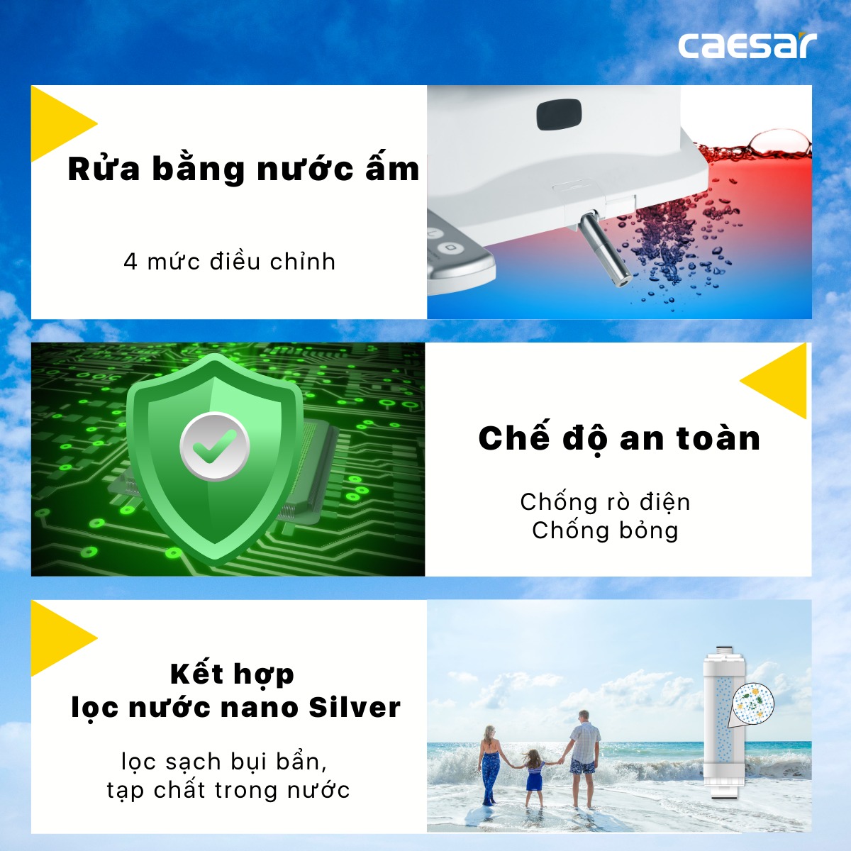Bồn cầu 1 khối nắp điện tử Caesar CD1395+TAF200H - 11